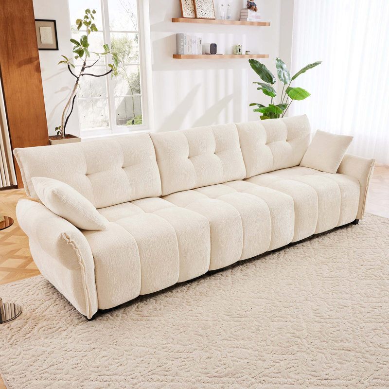 Ensemble de canapé 3 places avec 2 repose-pieds et coussins, avec structure en bois massif et housse en chenille texturée pour plus de confort et de style