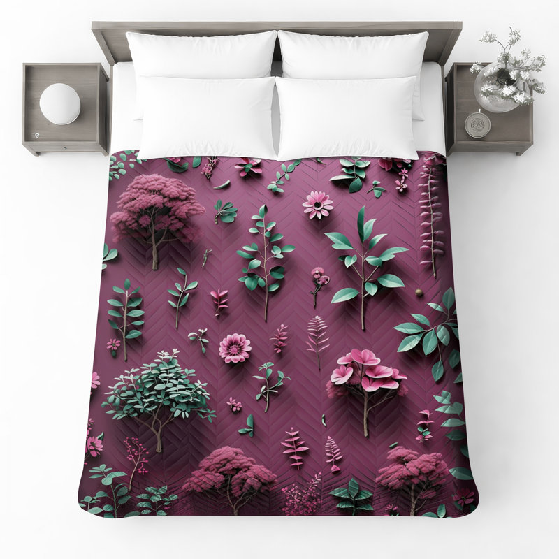 Floral Leaves Pattern Quilted Bedspread, Full / Double