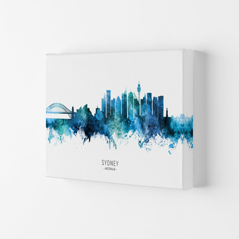 Sydney Australia Skyline Blue City Name by Michael Tompsett - 1 Piece Wall Art, 29.7cm H x 42cm W x 4cm D, Wrapped Canvas