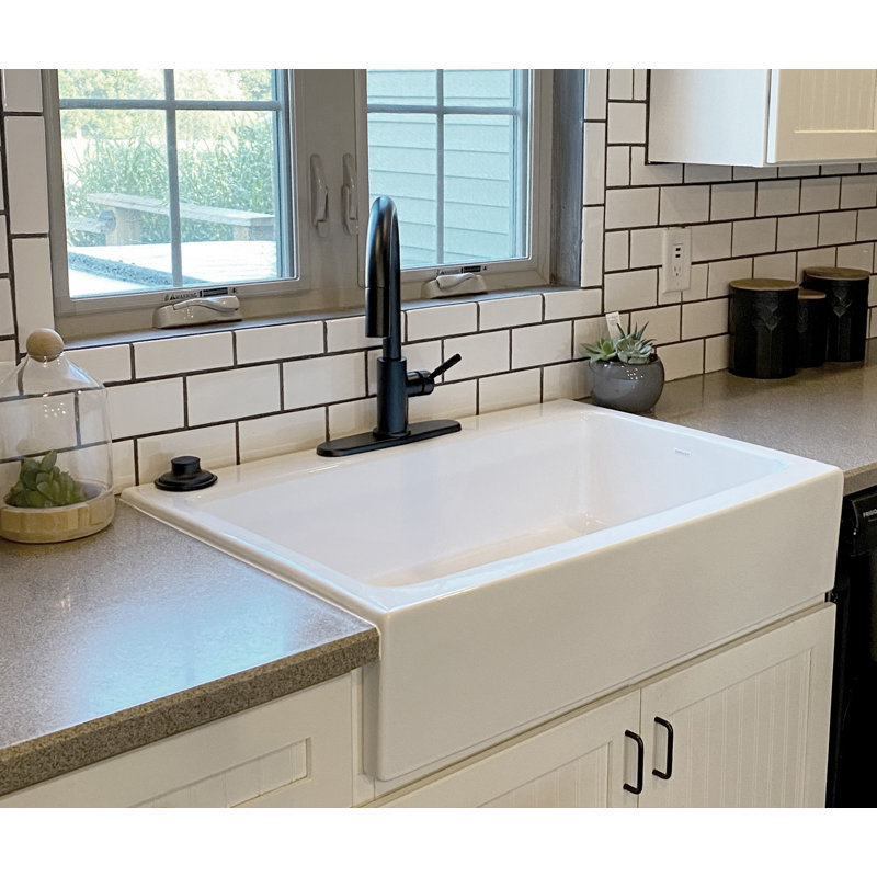 Parker White Fireclay 34" Single Bowl Farmhouse Apron Sink