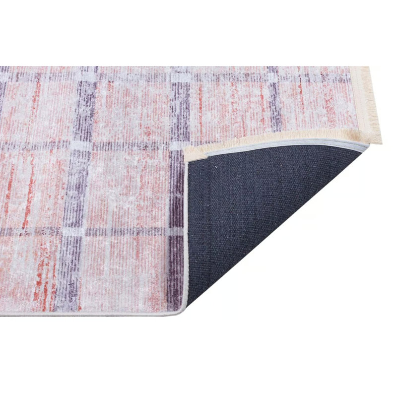 Tapis lavable à motif géométrique en polyester à motif géométrique de couleur gris Provincial (TRKMN.81)