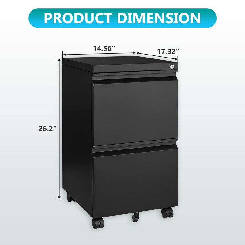 Kristoher 14.56'' Wide 2 -Drawer Mobile Steel File Cabinet, Black