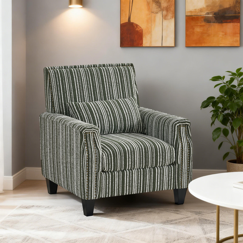 Fauteuil rembourré confortable pour le salon, Vert/blanc, 1