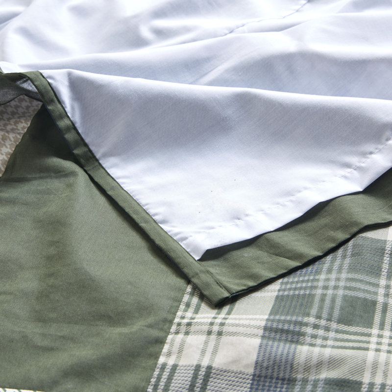 Mill Creek Green and Navy Cotton Patchwork Shower Curtain