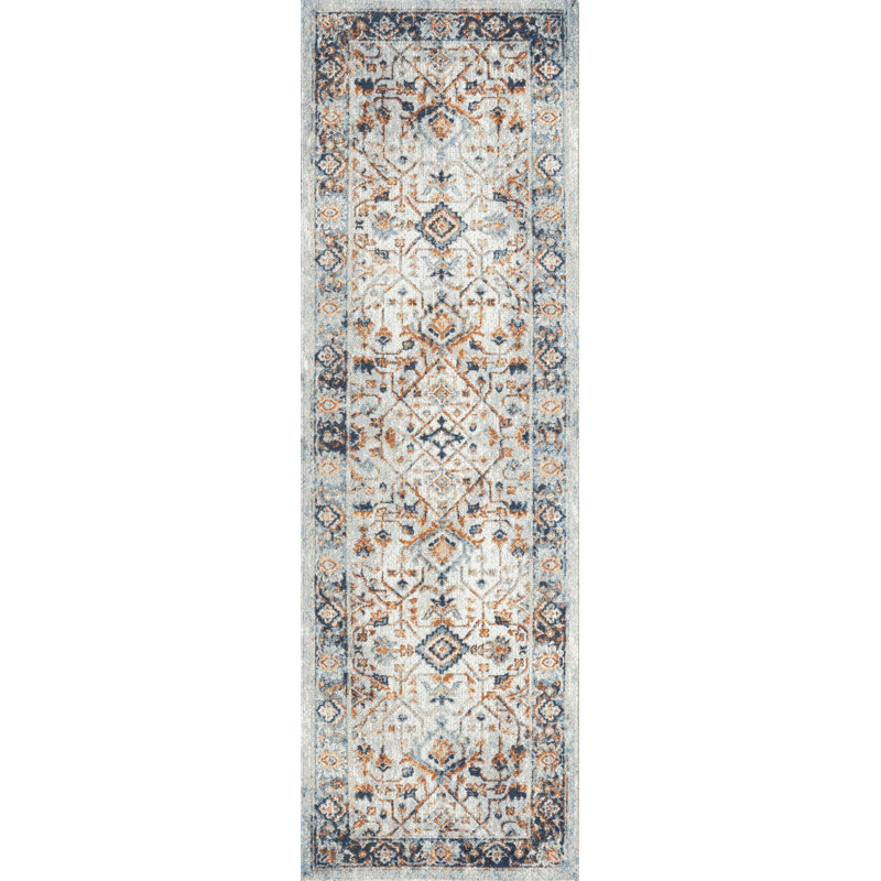 Tapis à motif oriental crème, Tapis de couloir 2 pi 3 po x 7 pi 3 po
