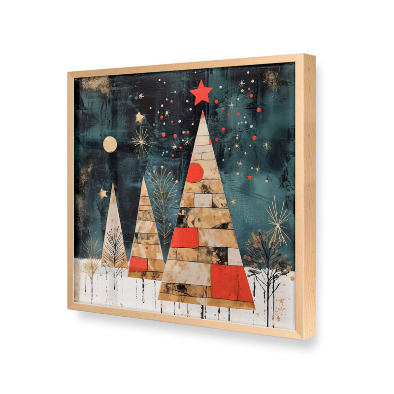 20 "x 20" Starry Night Christmas Tree III, Cadre en érable brut, bois massif, H 17,5 po x l 17,5 po