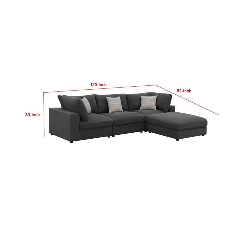 Canapé modulaire avec repose-pieds 4 pièces Serena, Tissu gris anthracite / mélange de lin / jacquard