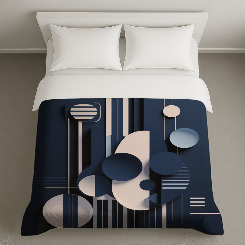 Blue White Circles Duvet Covers, Queen