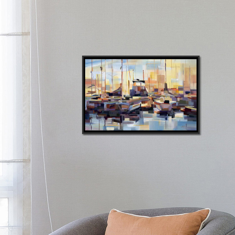 «Bateaux», reproduction sur toile, Toile avec cadre noir, Pas de tapis, H 32 po x l 48 po x P 1,5 po