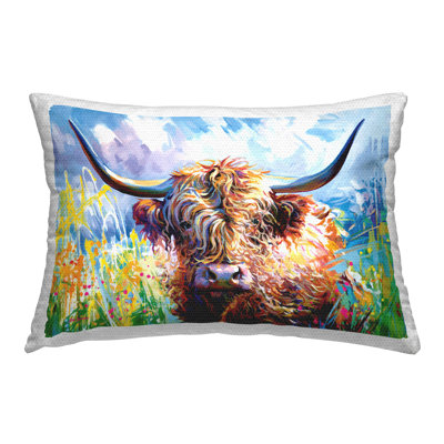 Long Haired Highland Cattle Printed Outdoor Throw Pillow Design by Leon Devenice