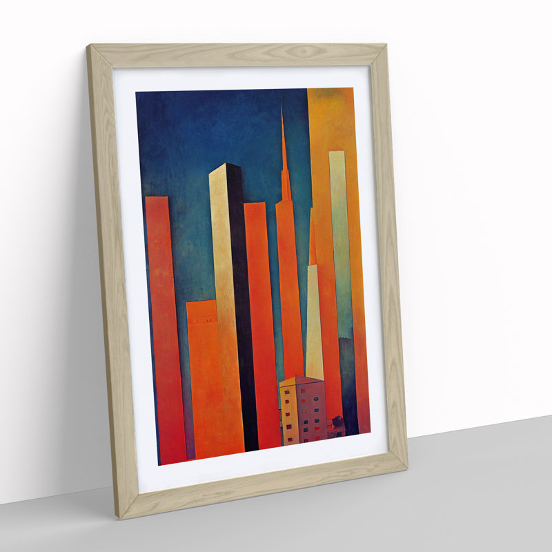 City Skyline - Single Picture Frame Print, 34cm H x 25cm W x 2cm D, Oak