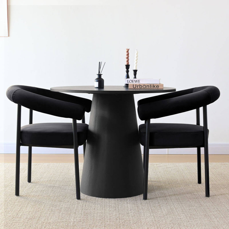 Modern Upholstered Dining Chair with Curved Arms, Black Velvet