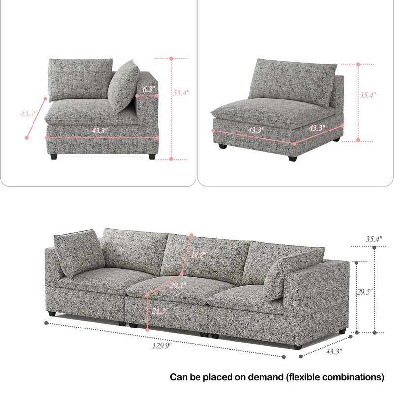 Milard Minimalist Modular Sofa, 35.4" H x 130" W x 43.3" D, 3