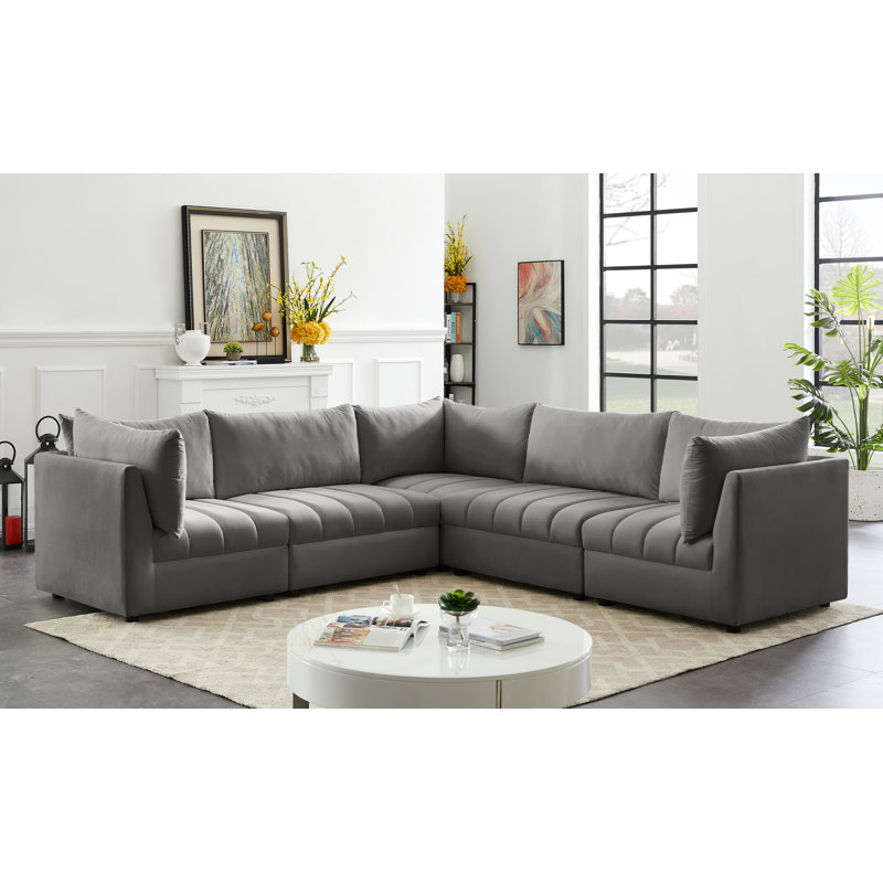 Ensoll Velvet L-Shaped Sectional Reversible, Grey Velvet