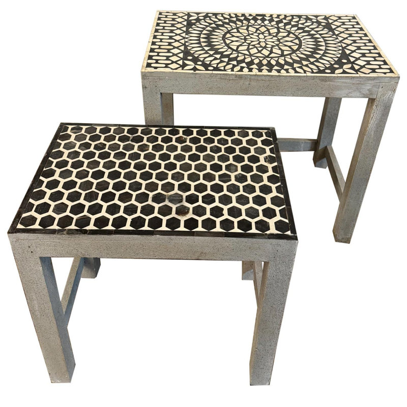 Ensemble de 2 tables d'appoint gigognes grises