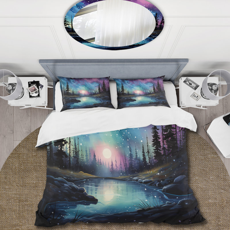 Ensemble de housse de couette en microfibre / polyester Aurora Borealis, Housse de couette pour très grand lit et 2 très