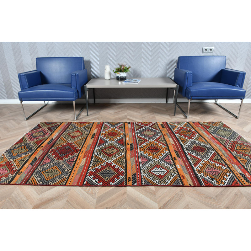 Tapis turc rétro vintage rouge avec motif Oushak parfait pour la chambre à coucher