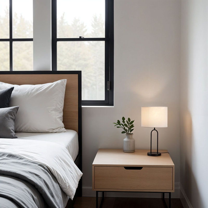  Isla Table Lamp with White Linen Shade, Black