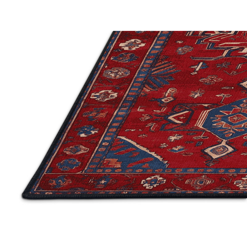 Machine Washable Persian Red Area Rug, Rectangle 5' x 7'