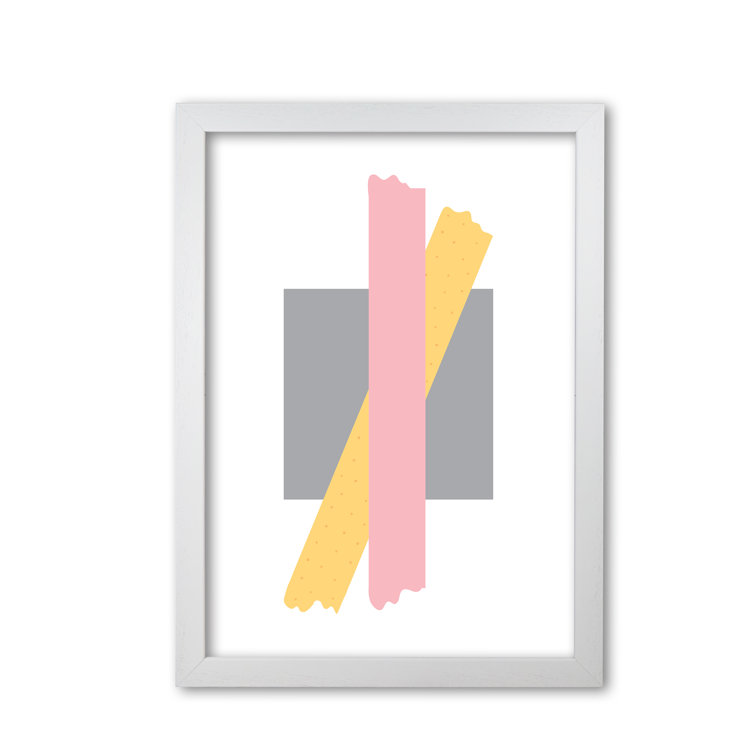 Grey Square With Pink And Yellow Bow Abstract - Single Picture Frame Print