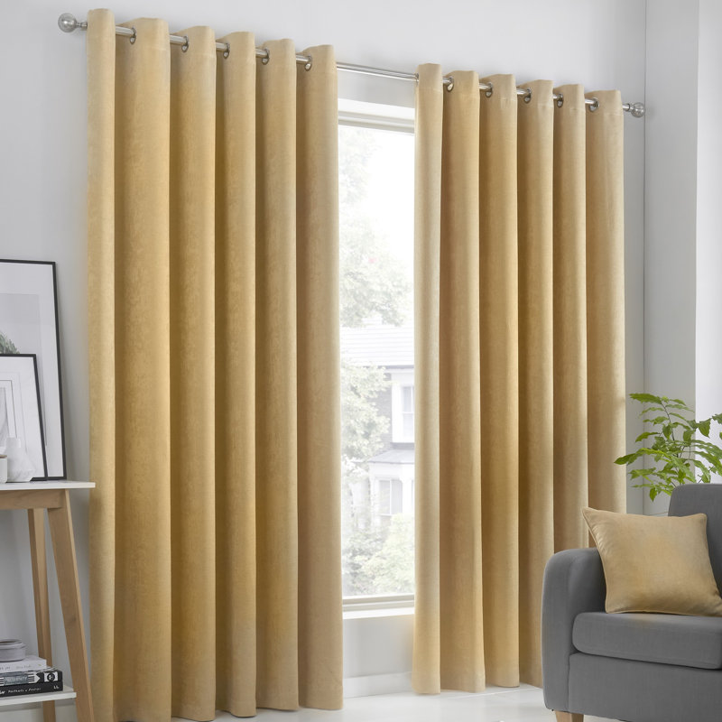 Room Darkening Curtain Pair, Width 168 x Drop 183 cm, Ochre Yellow