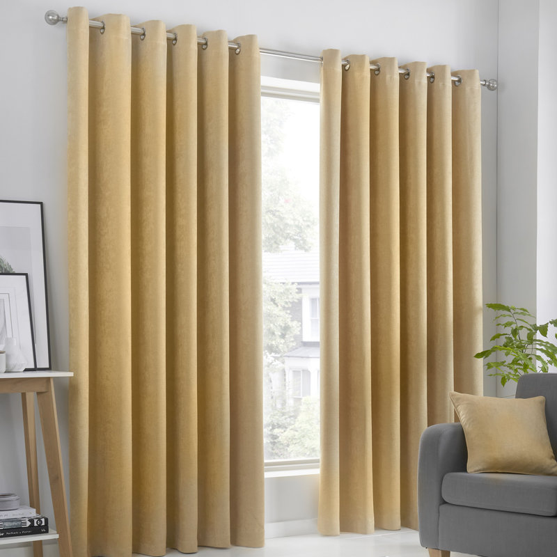 Room Darkening Curtain Pair, Width 229 x Drop 275 cm, Ochre Yellow