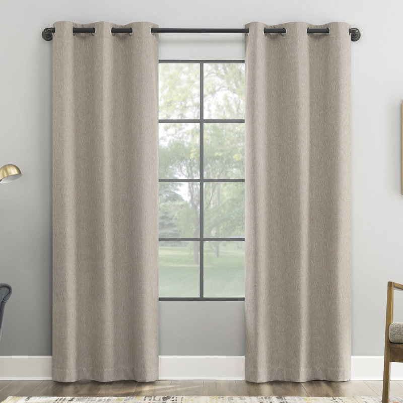 Sun Zero Aldwin Slub Texture Magnetic Closure 100% Blackout Grommet Curtain Panel, Beige, 40" W x 84" L