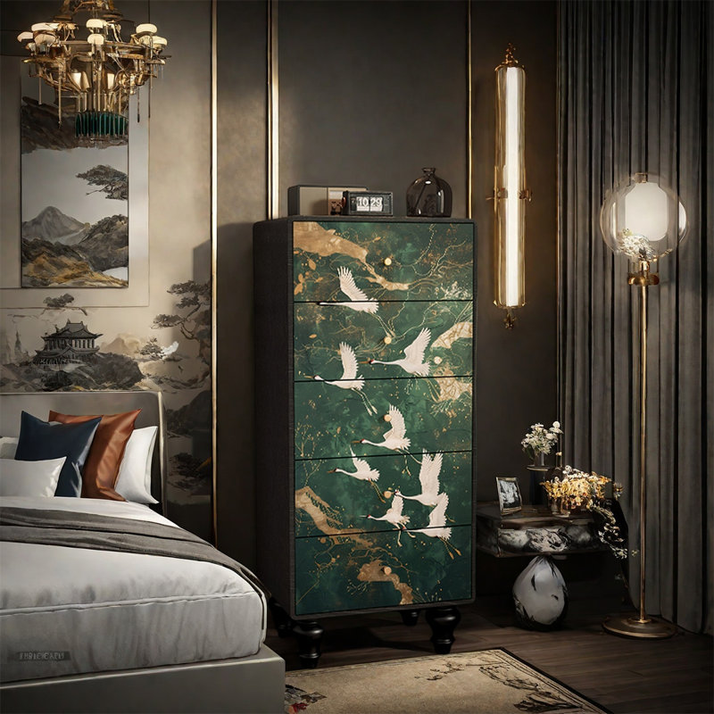 Armoire décorative à cinq tiroirs, Noyer