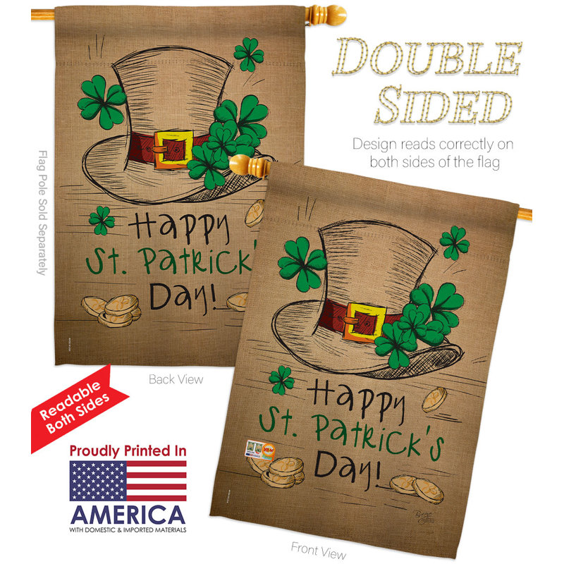 Drapeau de maison en polyester 40 x 28 po St Pat's Hat