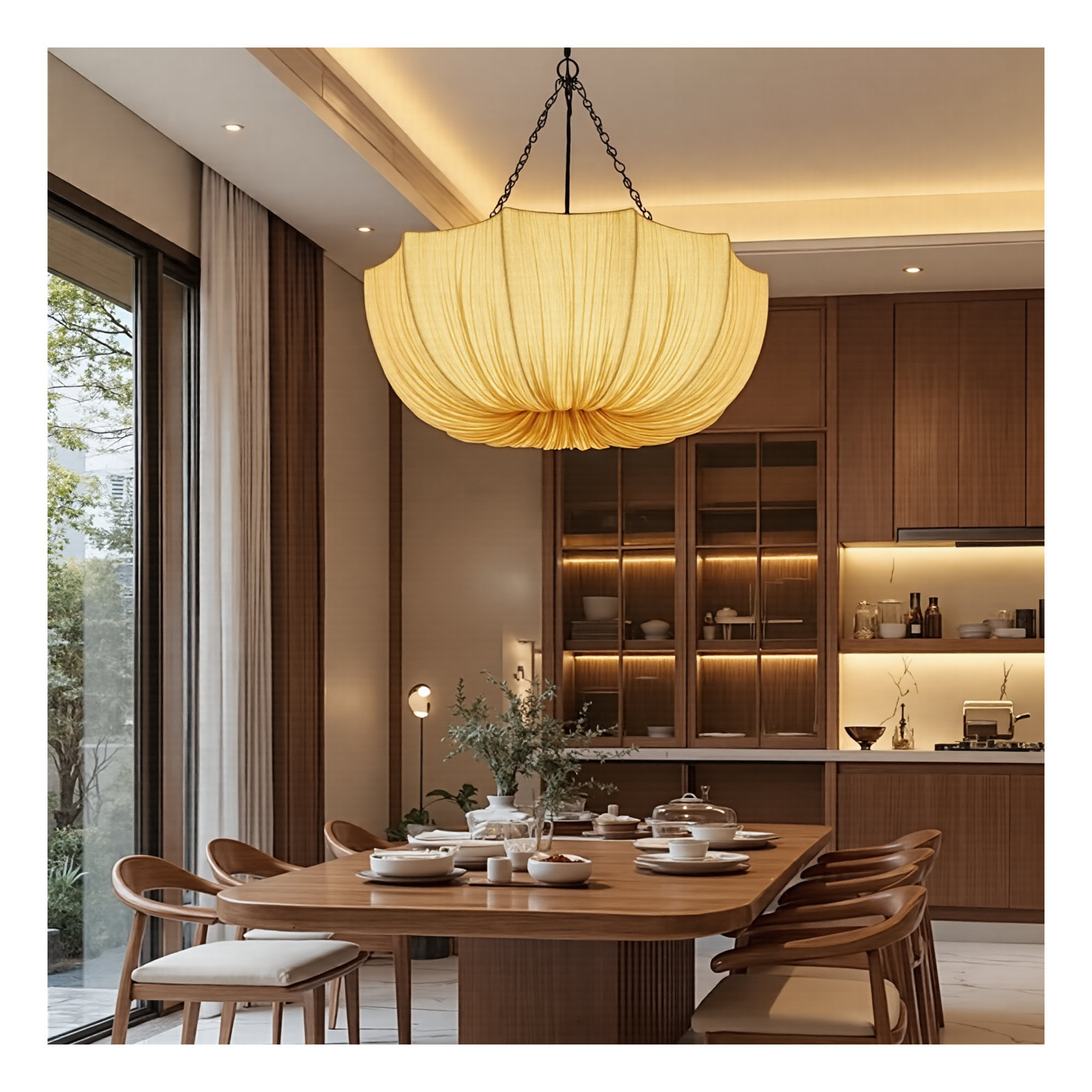 1 - Light Linen Bowl Shade Pendant , 8.26" H x 19.68" W x 19.68" D 