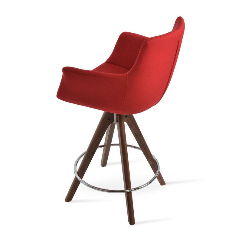Tabouret de comptoir et de bar, Tabouret de comptoir (siège d’une hauteur de 24, Noyer, Rouge d’époque