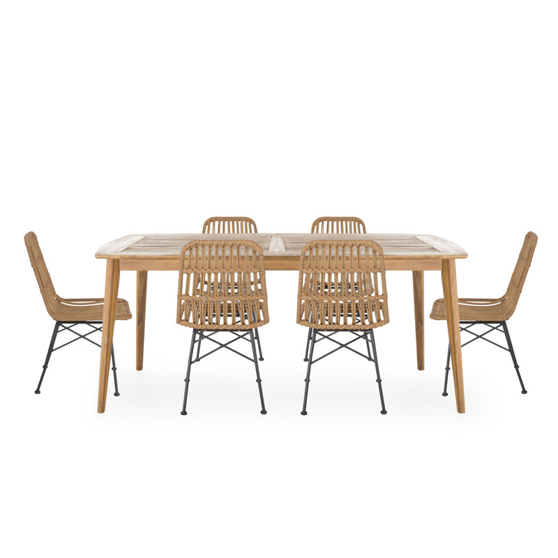 Ensemble de salle à manger rectangulaire de 71 po pour 6 personnes, Brun pâle