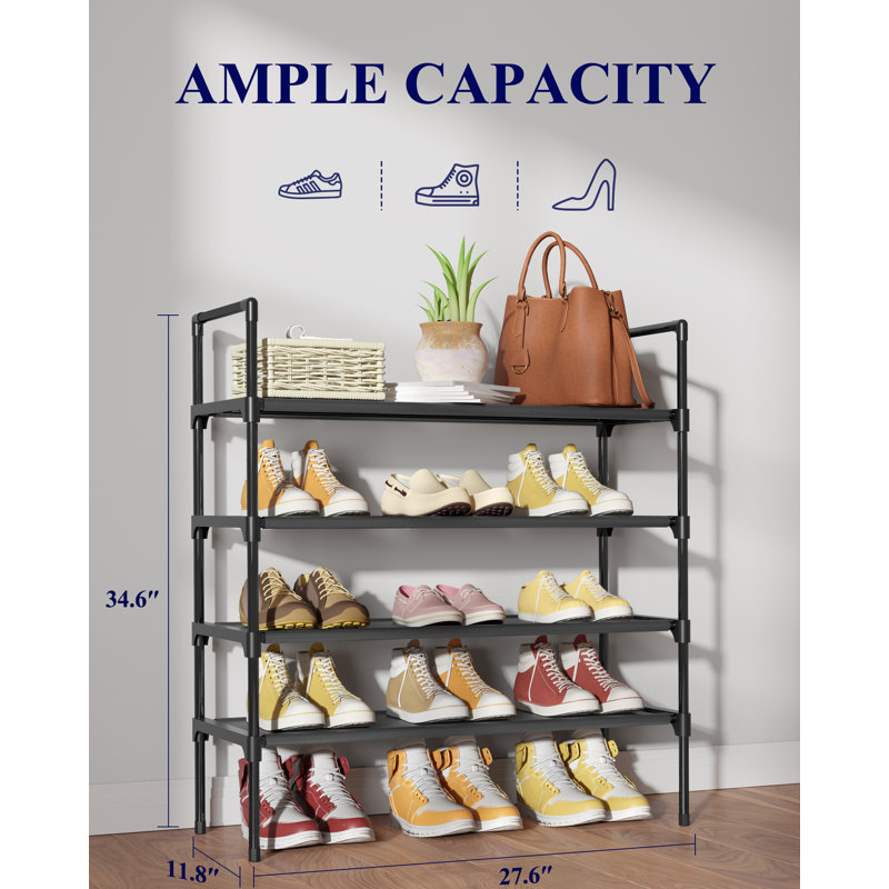 Shoe Rack - 4-Tier Shoe Organizer, Shoe Rack for Closet, Entryway, Bedroom, Easy- Assembly Storage Shelf with Side Handles, 27.6" Wide - 4 Tiers, Black