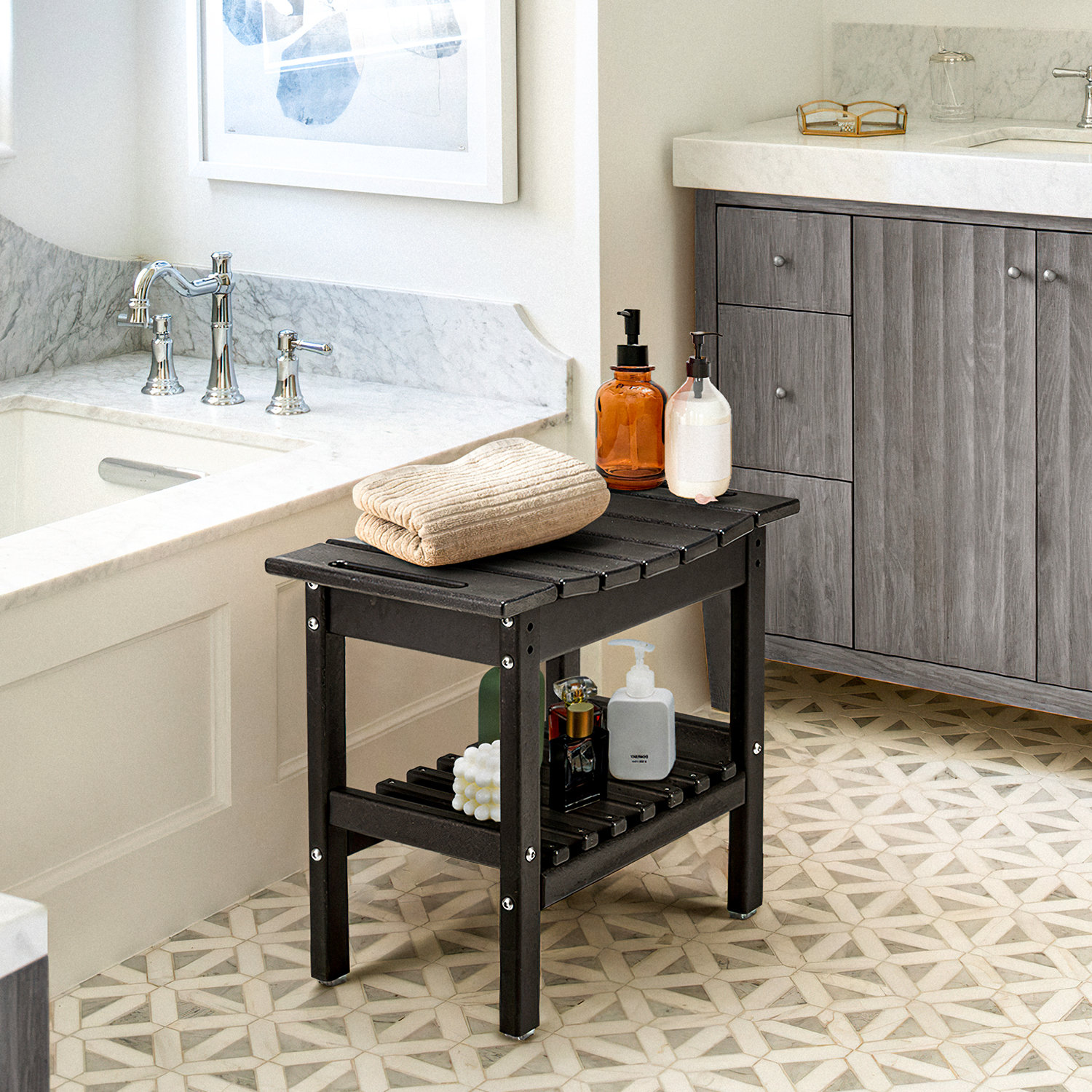 Lark Manor Antarious 20'' W Teak Shower Bench with Storage Shelf for Inside  Shower Bathroom & Reviews