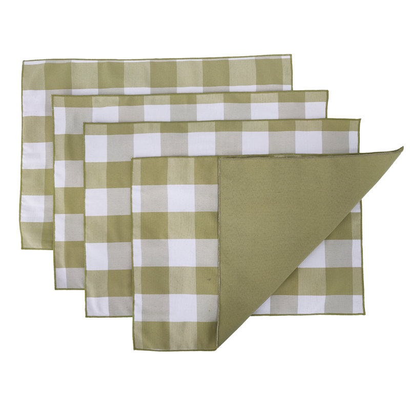 Kellman Polyester Checkered Rectangle Placemat, Sage/White