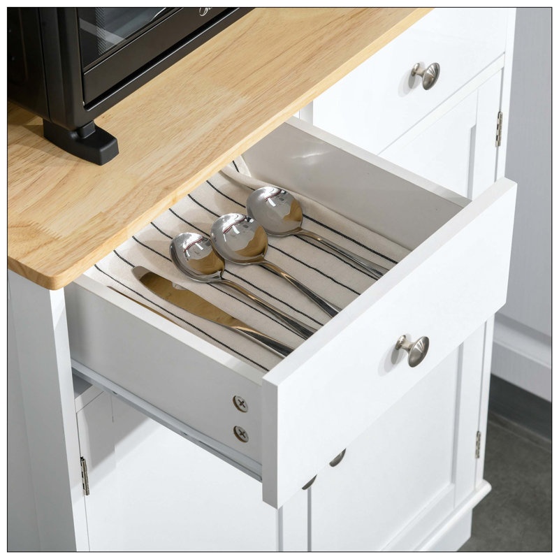 Buffet de cuisine autoportant avec huche, garde-manger avec support à micro-ondes, tablette réglable, 2 tiroirs, armoire
