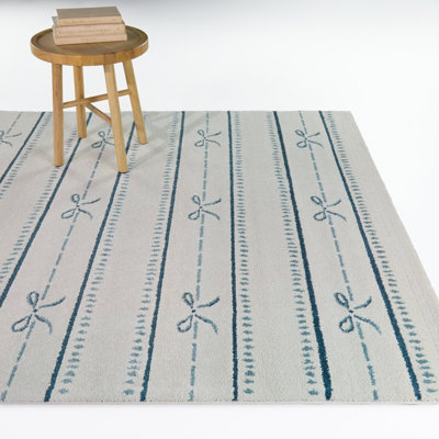 Lia Blue Kids Bow Stripes Area Rug