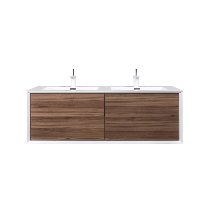 Danyall 60 po L x 21 po P 4 tiroirs Meuble-lavabo autoportant avec évier double et Comptoir, Blanc