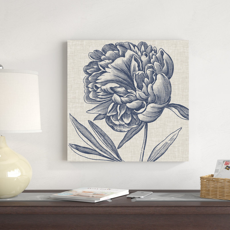 Indigo floral sur lin II, H 20 po x l 20 po x P 1,25 po