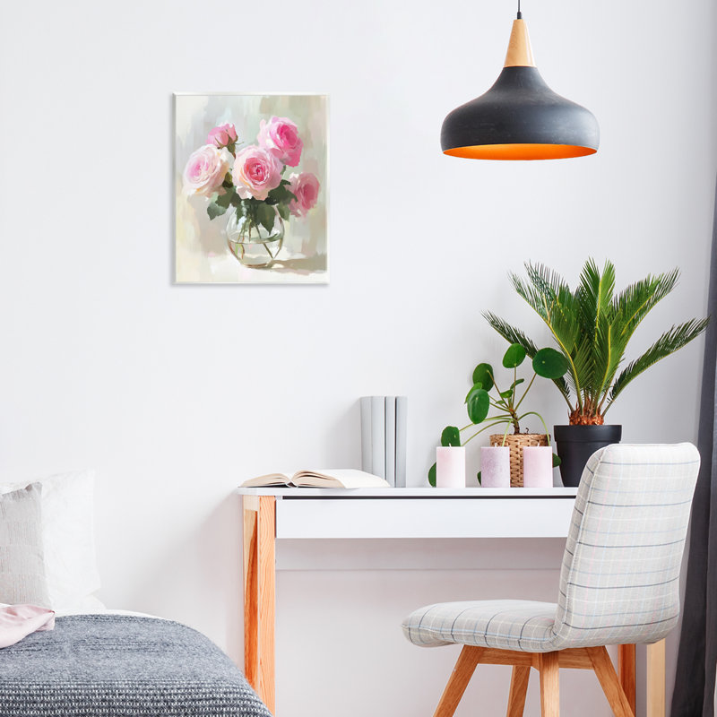 Vase en verre, plaque murale roses roses, design par Petal Prints Design