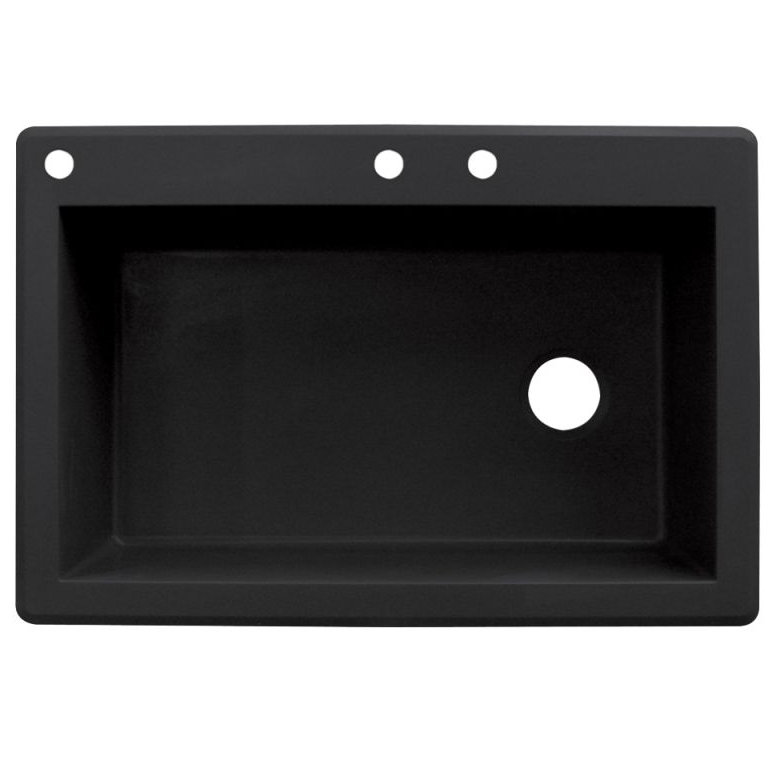 Évier de cuisine à simple cuve à montage sur plan L 33 po x l 22 po Radius, 3 trous, Noir