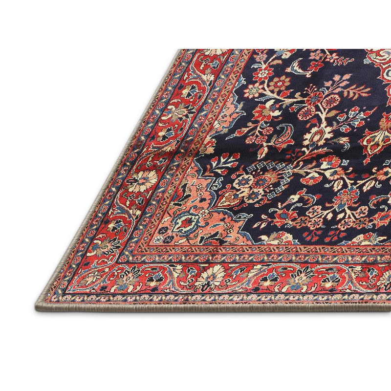 Tapis traditionnel rouge / noir Gerti, Rectangle 5 pi x 7 pi