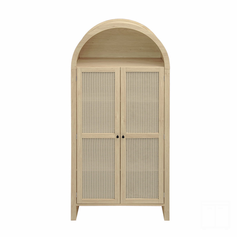 Armoire de rangement arquée de 70,28 po de hauteur, vitrine de rangement arquée avec 2 tablettes réglables, armoire de rangement polyvalente à porte en rotin