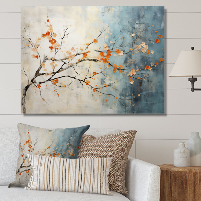 Orange, bleu sarcelle, érable, incandescent V - art mural érable, H 30 po x l 40 po x P 1,5 po, Toile tendue