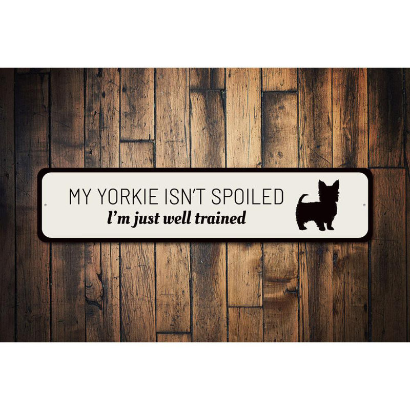Drôle de panneau en aluminium Yorkie, H 6 po x l 24 po x P 0,06 po