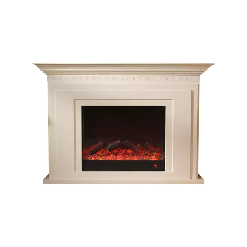 Beige Solid Wood Electric Fireplace