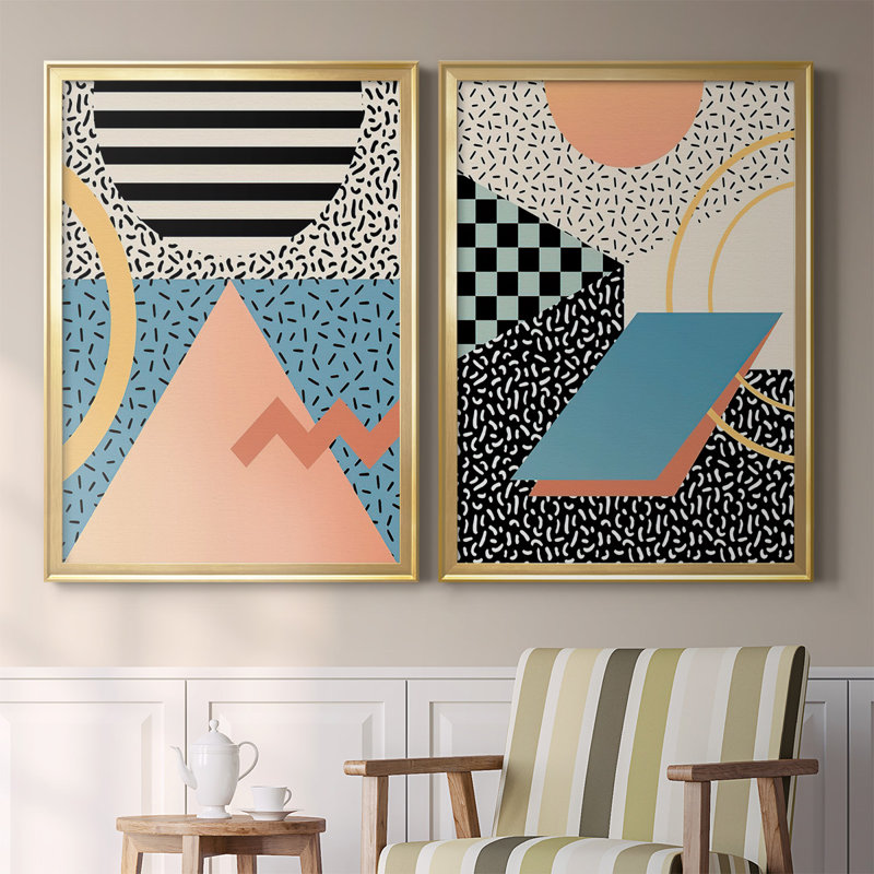 Moderne Memphis I, toile encadrée de qualité supérieure - prête à être accrochée, H 41,25 po x l 61 po x P 1,25 po, Or