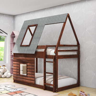 Twin Over Twin House Bunk Bed With Roof And Windows
