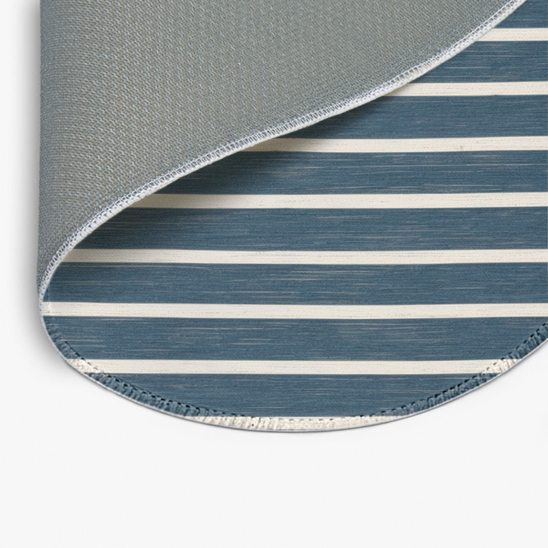 HorizontalStripes Blue Indoor and Outdoor Area Rug, Round 5'