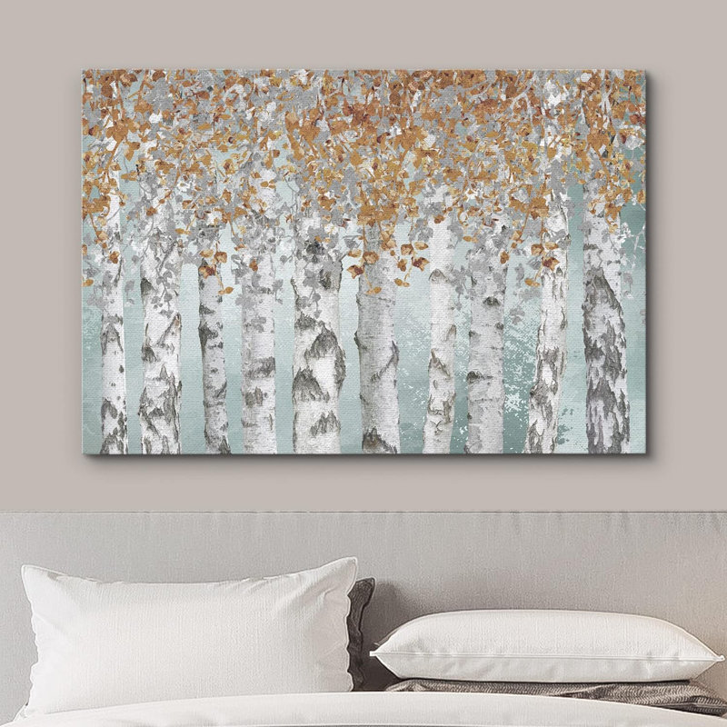 «Aspen Birch Birch Tree Forest Collage with Brown Leaves Nature Landscape», impression sur toile, Toile tendue